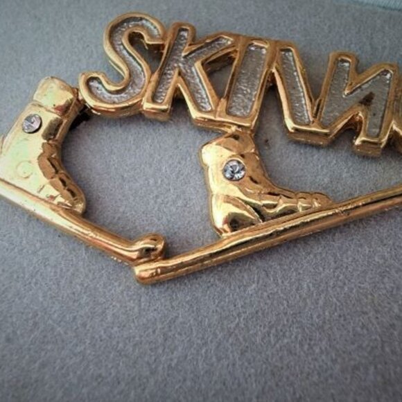 Vintage Diamond 18KT Gold Plated Ski Pin Made in America by Ultralite- Orig. Box - Picture 12 of 13